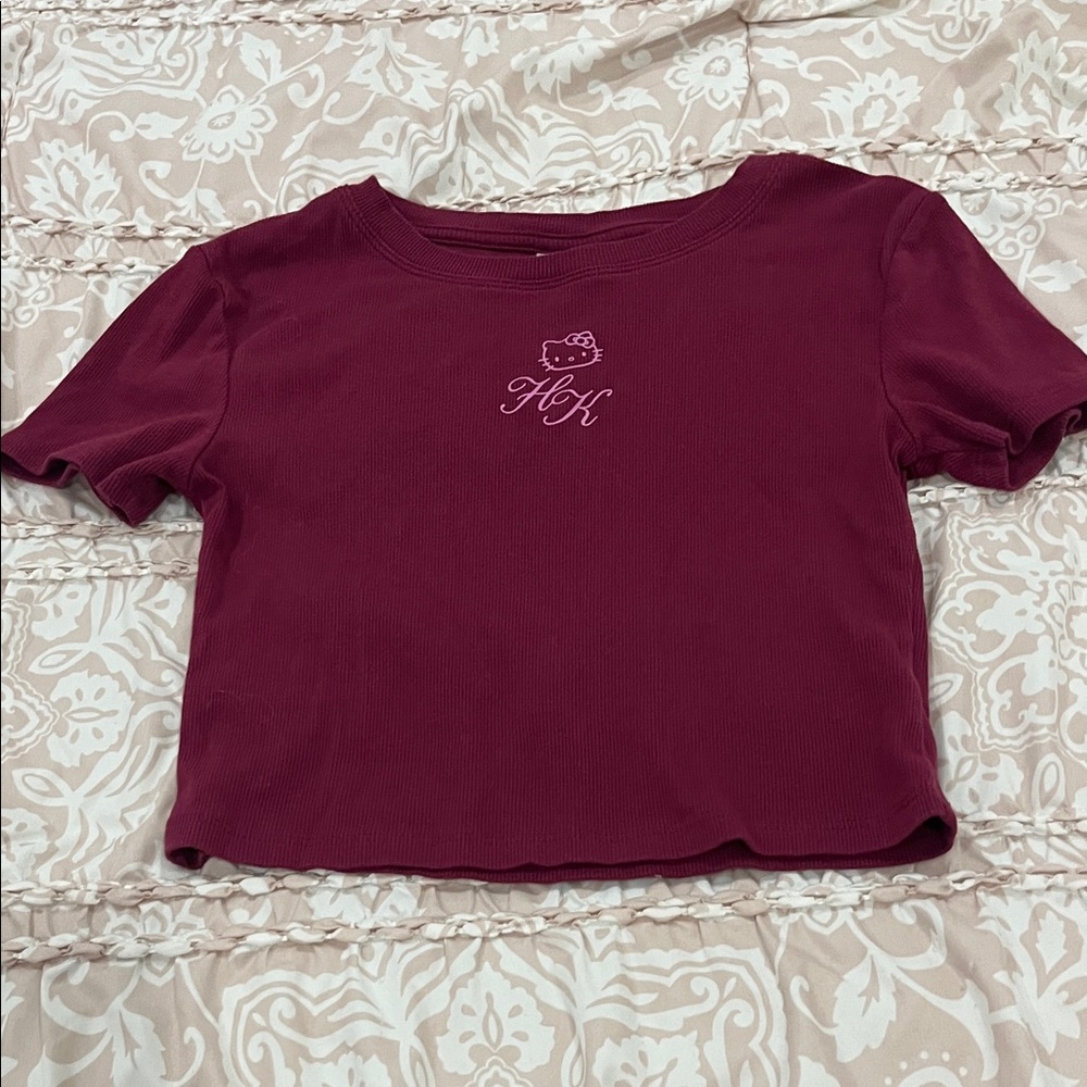 Burgundy hello kitty  Cropped T-Shirt